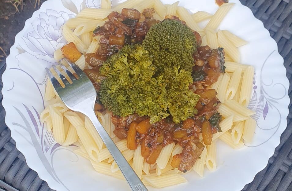 Broccoli-Zucchini Pasta, Zesty Caramelized Extravaganza