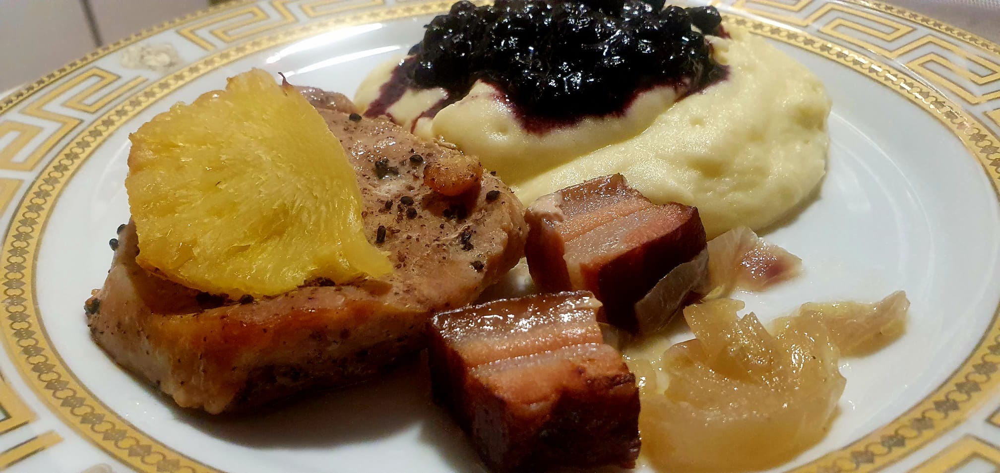 Pineapple-Enchanted Pork Chop Steak with Blueberry Stew