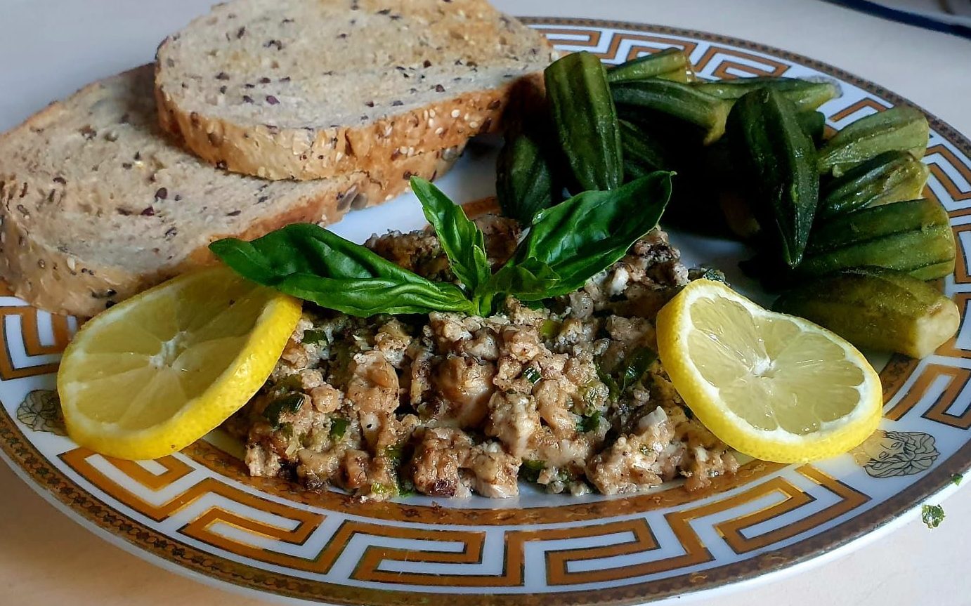 Garlic Herb Fried Brains with Tender Boiled Okra for all ages. It is a delicious family-friendly recipe that can be served with toast or andy side-dish of your preference.